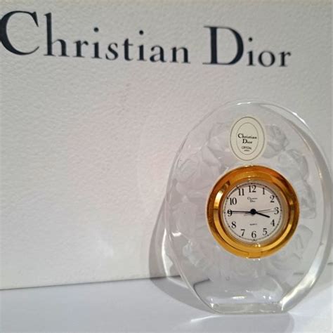 Rare Christian Dior Crystal Desktop Clock with Roses Mantle Glass